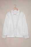 White Lace Splicing Buttoned Shirt