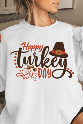 Happy Turkey Day Print O-neck Long Sleeve Sweatshirts Women UNISHE Wholesale