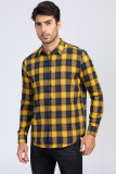 Yellow Plaid Print Men's Button Up Shirt