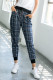Blue High Waisted Drawstring Plaid Joggers with Pockets