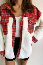 Plaid Splicing Buttons Closure Teddy Shacket Women UNISHE Wholesale