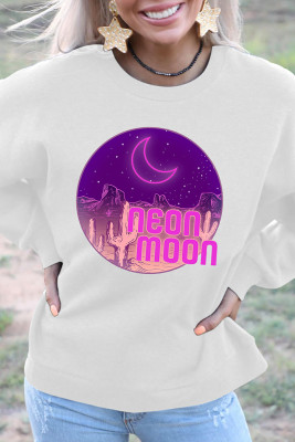 Neon Moon Print O-neck Long Sleeve Sweatshirts Women UNISHE Wholesale