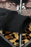 Chevron Sequin Leopard Patchwork Zip up Jacket