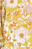 Yellow Tasseled Drawstring V Neck Floral Bibshop Sleeve Blouse
