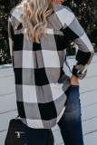 Black Turn Down Collar Plaid Button Blouse with High/Low Hem
