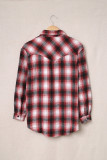 Red Buttons Pocketed Plaid Shacket