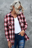 Red Buttons Pocketed Plaid Shacket