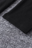 Black Split Neck Letter Print Pullover Long Sleeve Top