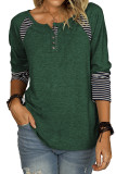 Green Casual Striped Color-Block Crew Neck Shirt
