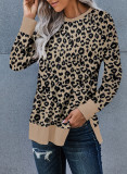 Brown Round Neck Long Sleeve Leopard Print Loose Fit Sweatshirt
