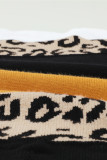 Orange Crewneck Leopard Color Block Knit Pullover Sweater