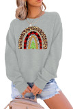 Christmas Plaid Leopard Rainbow Print O-neck Long Sleeve Sweatshirts Women UNISHE Wholesale 