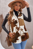 Cow Pocket Zipper Plush Warm Sleeveless Vest Coat
