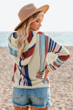 Multicolor Colorblock V Neck Pocket Long Sleeve Sweater