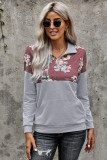 Floral Splice Grey Kangaroo Pocket Zip Collar Sweatshirt