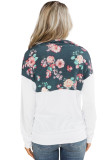 Floral Splice White Kangaroo Pocket Zip Collar Sweatshirt