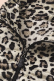 Leopard Print 1/4 Zip Turn-down Collar Sweatshirt