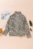 Leopard Print 1/4 Zip Turn-down Collar Sweatshirt