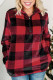 Red Plaid Print 1/4 Zip Turn-down Collar Sweatshirt