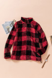 Red Plaid Print 1/4 Zip Turn-down Collar Sweatshirt