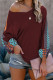 Burgundy Pattern Print Splicing Waffle Knit Blouse
