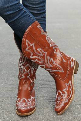 Graphic Chunky Western Boots Women Unishe Wholesale