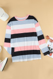 Pink Colorblock Long Sleeves Tunic Top