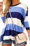 Blue Colorblock Long Sleeves Tunic Top