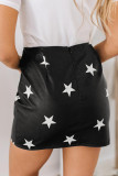 Star Print Faux Leather Mini Skirt