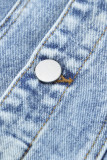 Sky Blue Distressed Buttons Washed Denim Jacket