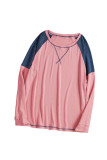 Pink Color Block Raglan Sleeve Top
