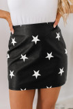 Star Print Faux Leather Mini Skirt
