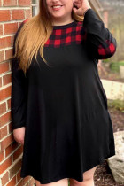Red Checkered Print Splicing Plus Size Dress