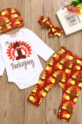 Thanksgiving Turkey Print Baby Gap & Tutu Skirt Girl's 4 pcs Including Hair Band Hat Unishe Wholesale