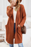 Brown Open Front Hooded Sweater Cardigan