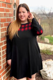 Red Checkered Print Splicing Plus Size Dress