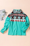 Aztec Print Colorblock Zipper Collar Sweatshirt