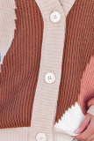 Khaki Color Block Buttons Drop-Shoulder Sleeve Cardigan