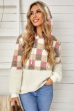 Checkerboard Pullover Fluffy Sherpa Hoodie
