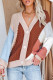 Khaki Color Block Buttons Drop-Shoulder Sleeve Cardigan