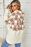 Checkerboard Pullover Fluffy Sherpa Hoodie