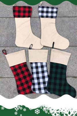 Plaid Christmas Woven Socks Gift Bag Unishe Wholesale MOQ5pcs