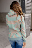 Green Striped Turtleneck Hoodie with Pocket