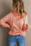 Orange Striped Turtleneck Hoodie with Pocket