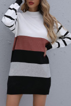 Color Block Knitted O-neck Sweater Dress Unishe Wholesale