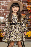 Girls Hi-lo Crochet Trim Ruffled Sleeve Leopard Dress