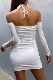 White Halter Neck Off Shoulder Bodycon Mini Dress