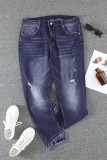 Mid Waist Skinny Raw Hem Distressed Plus Size Jeans