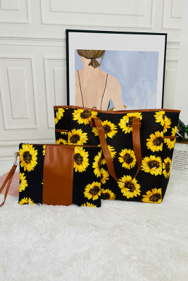 Sunflower Leopard Plaid Print Tote Bag 2Pcs With Sub-pack Unishe Wholesale MOQ 3PCS