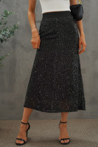 Black Sequin High Waist Bodycon Mid Skirt